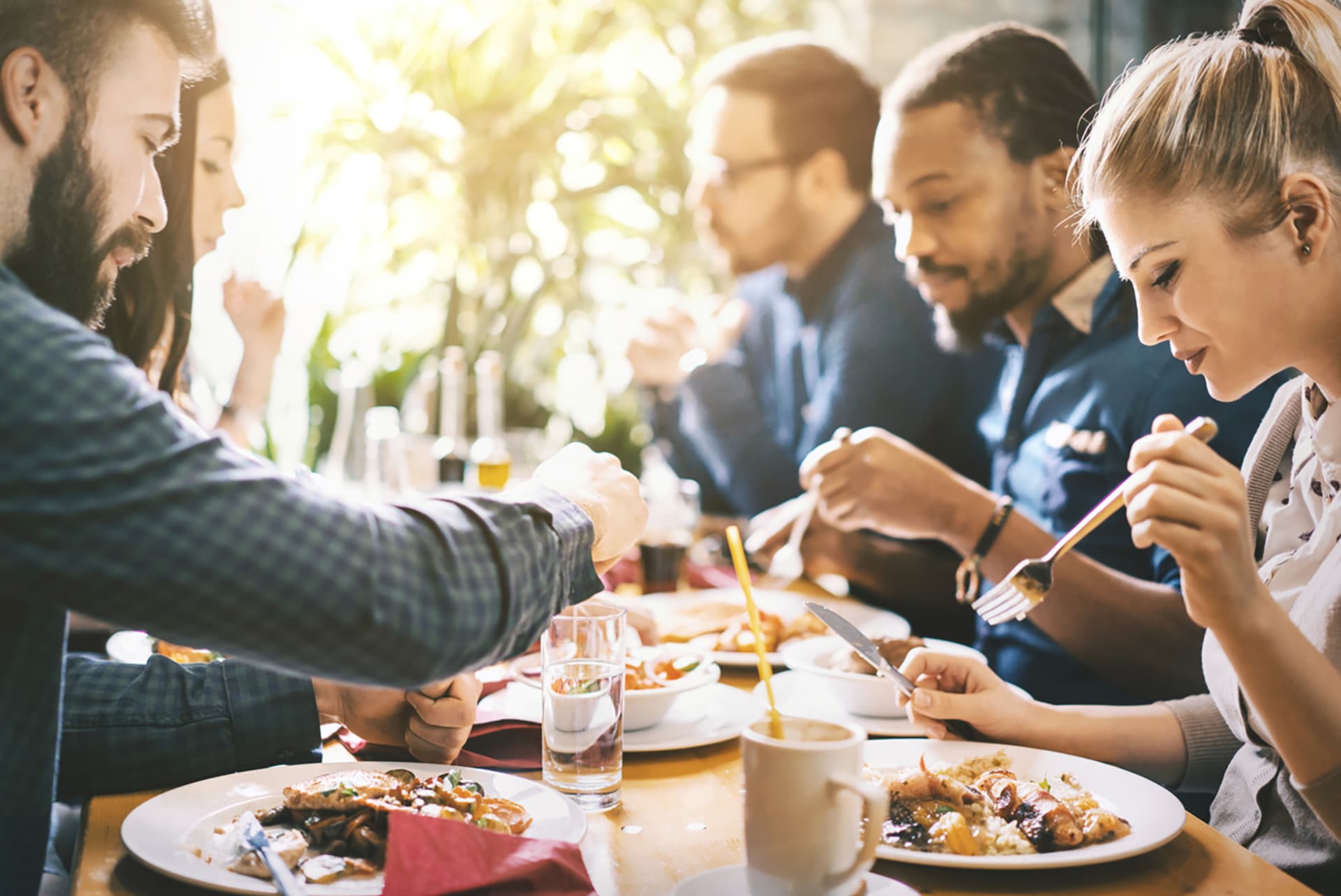 Group eats together at the table
